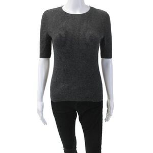 Billie Womens Ribbed Knit Round Neck Short Sleeve Pullover Knit Top Gray Size S